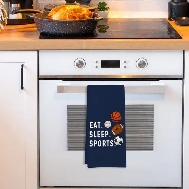 Alt view image 2 of 7 - Boys Kids Sports Kitchen Towels, Navy Blue Boys Sport Themed Dish Tea Towels for Kitchen, Basketball Soccer Football Baseball Decorative Hand Towel for Bathroom, Eat Sleep Sports, 16x24 in
