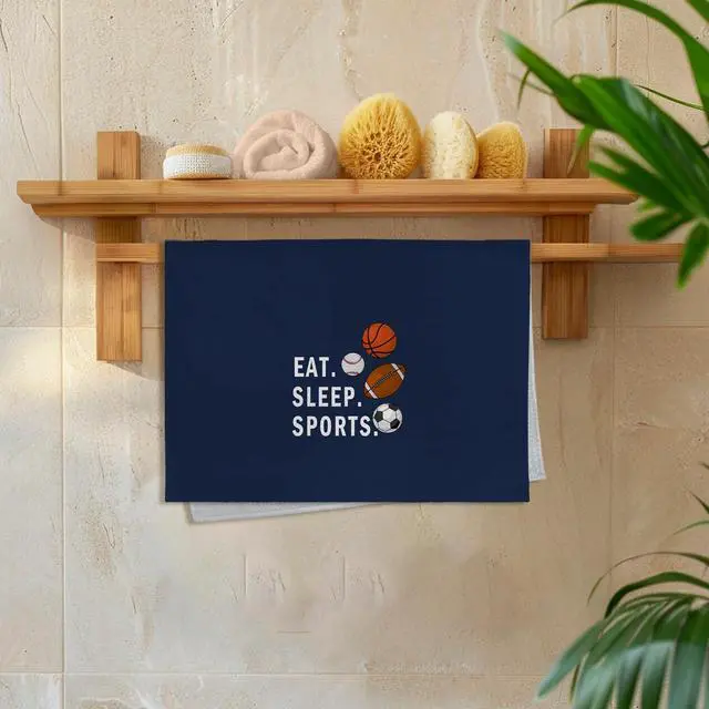 Alt view image 6 of 7 - Boys Kids Sports Kitchen Towels, Navy Blue Boys Sport Themed Dish Tea Towels for Kitchen, Basketball Soccer Football Baseball Decorative Hand Towel for Bathroom, Eat Sleep Sports, 16x24 in