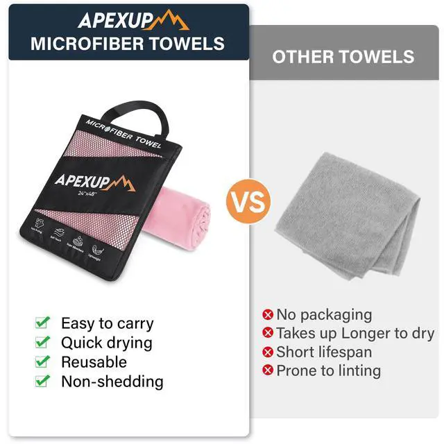 Alt view image 3 of 7 - Microfiber Travel Towel, Ultra Absorbent Quick Dry Towels, Lightweight Gym Sports Camping Towel for Workout, Yoga, Beach, Shower, Swimming (24"×12", Pale Rose)