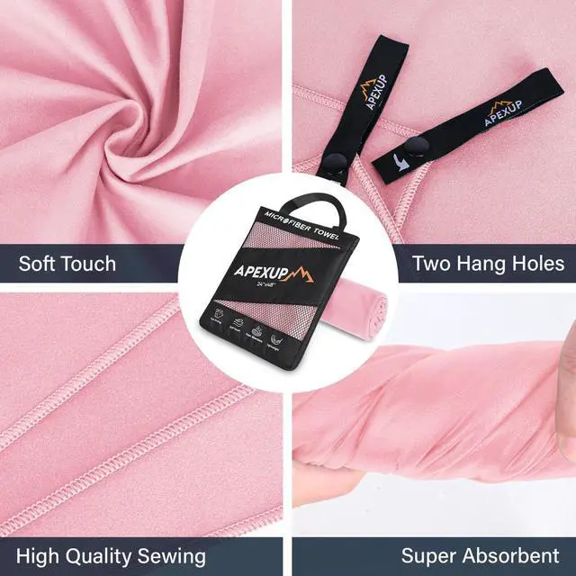 Alt view image 2 of 7 - Microfiber Travel Towel, Ultra Absorbent Quick Dry Towels, Lightweight Gym Sports Camping Towel for Workout, Yoga, Beach, Shower, Swimming (24"×12", Pale Rose)