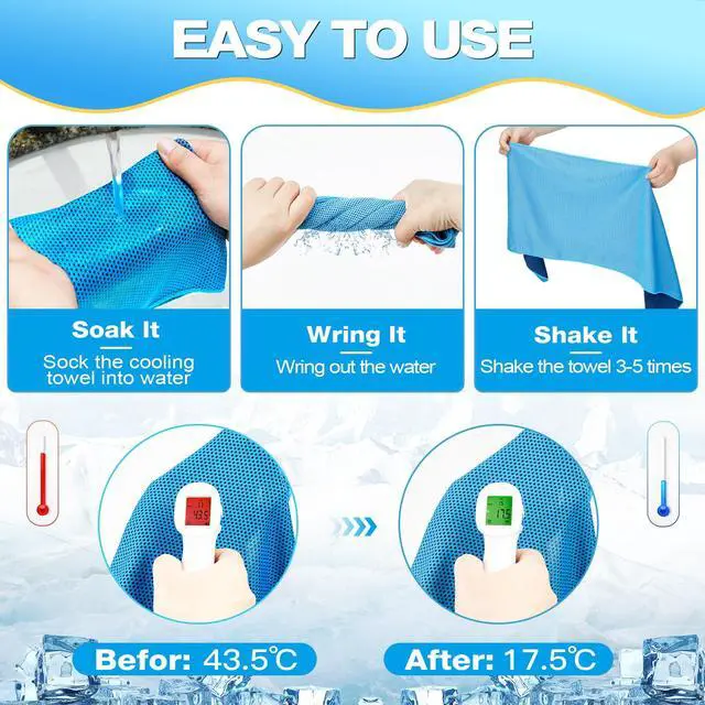 Alt view image 4 of 7 - 10 Pack Cooling Towels, Cooling Towels for Neck and Face, Sweat Microfiber Towel Soft Breathable Towel for Gym, Yoga, Camping, Running, Fitness, Workout & More Activities