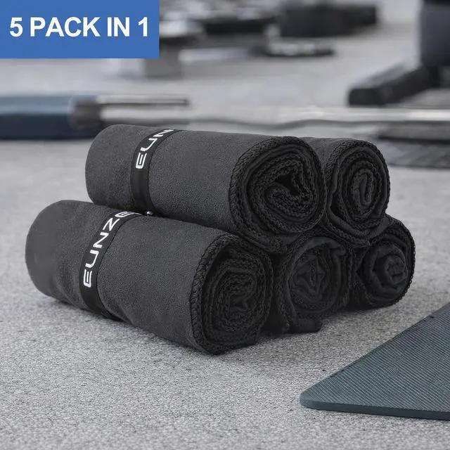 Alt view image 2 of 7 - Microfiber Workout Towel,Quick Dry Silver Ion Absorbent Sweat Gym Towel for Workout, Camping, Travel, Exercise& Fitness 31.5"x15.7", Set of 5 Black
