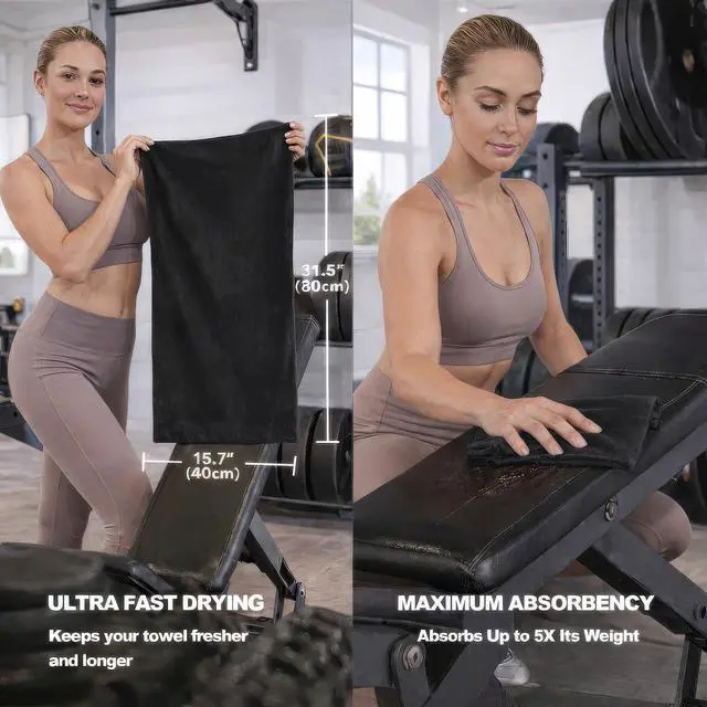Alt view image 3 of 7 - Microfiber Workout Towel,Quick Dry Silver Ion Absorbent Sweat Gym Towel for Workout, Camping, Travel, Exercise& Fitness 31.5"x15.7", Set of 5 Black