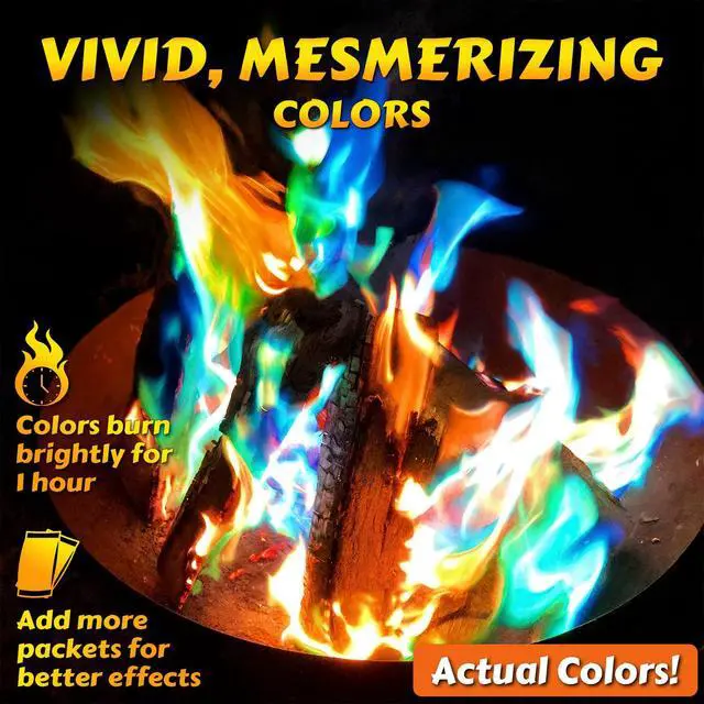 Alt view image 2 of 7 - (6 Pack) Magic Campfire Fire Color Changing Packets for Fire Pit, Indoor/Outdoor Fireplace, Bonfire - Rainbow Magical Flame, Camping Accessory, Compatible with Wood
