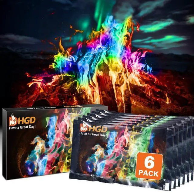 Main image of (6 Pack) Magic Campfire Fire Color Changing Packets for Fire Pit, Indoor/Outdoor Fireplace, Bonfire - Rainbow Magical Flame, Camping Accessory, Compatible with Wood