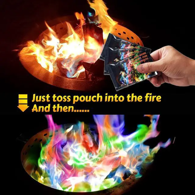 Alt view image 3 of 7 - (6 Pack) Magic Campfire Fire Color Changing Packets for Fire Pit, Indoor/Outdoor Fireplace, Bonfire - Rainbow Magical Flame, Camping Accessory, Compatible with Wood