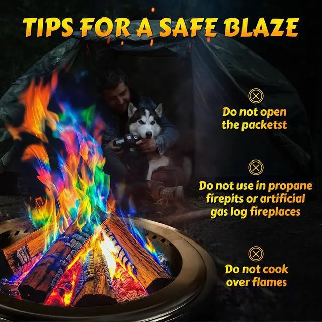 Alt view image 4 of 7 - (6 Pack) Magic Campfire Fire Color Changing Packets for Fire Pit, Indoor/Outdoor Fireplace, Bonfire - Rainbow Magical Flame, Camping Accessory, Compatible with Wood
