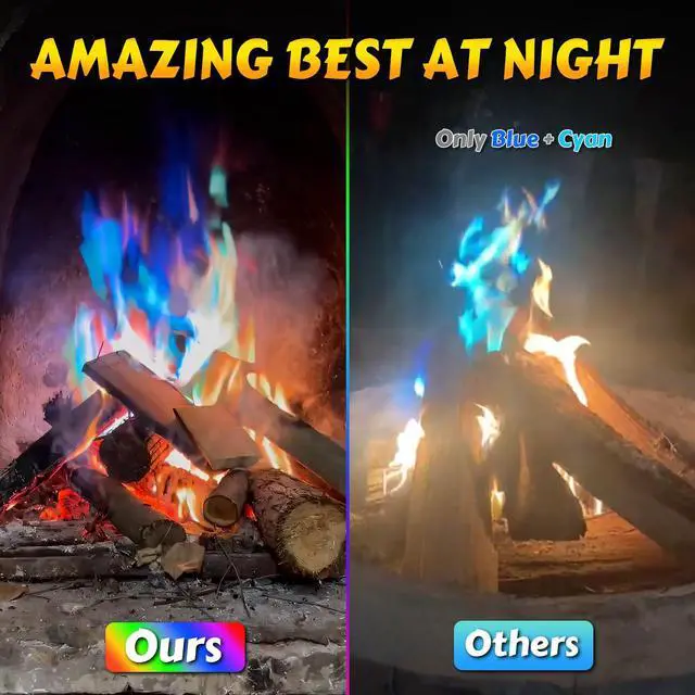 Alt view image 7 of 7 - (6 Pack) Magic Campfire Fire Color Changing Packets for Fire Pit, Indoor/Outdoor Fireplace, Bonfire - Rainbow Magical Flame, Camping Accessory, Compatible with Wood