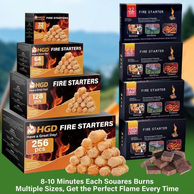 Alt view image 2 of 7 - Fire Starter, Mini Natural Fire Starters for Campfires, BBQ Grill, Charcoal Chimney, Outdoor Pit, Indoor Fireplace, Wood Stove - Water Resistant Firestarter Sticks - Camping Accessories Essentials