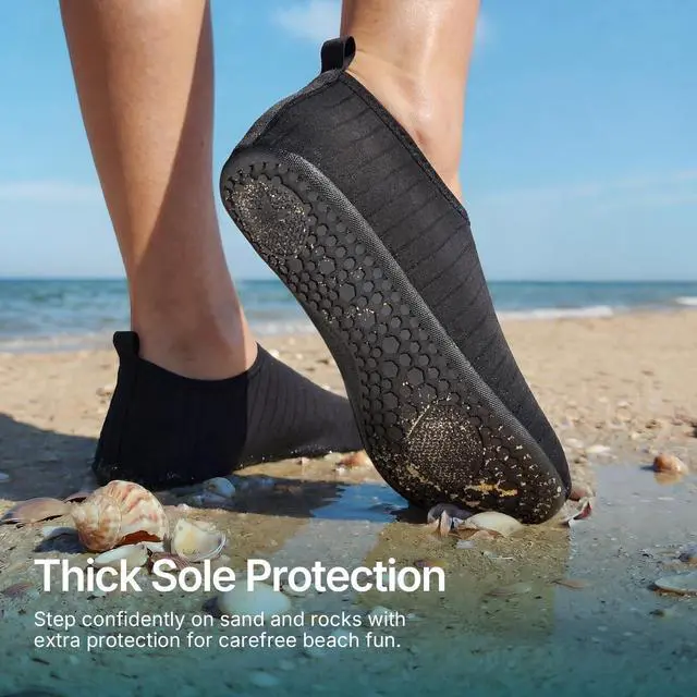 Alt view image 2 of 7 - Water Shoes for Women Men Quick-Dry Aqua Socks Swim Beach Barefoot Yoga Exercise Wear Sport Accessories Pool Camping Must Haves Adult Youth Size, Black-w001, 11.5-12.5 Women/10.5-11.5 Men