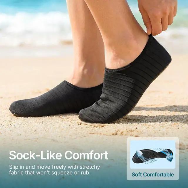 Alt view image 4 of 7 - Water Shoes for Women Men Quick-Dry Aqua Socks Swim Beach Barefoot Yoga Exercise Wear Sport Accessories Pool Camping Must Haves Adult Youth Size, Black-w001, 11.5-12.5 Women/10.5-11.5 Men