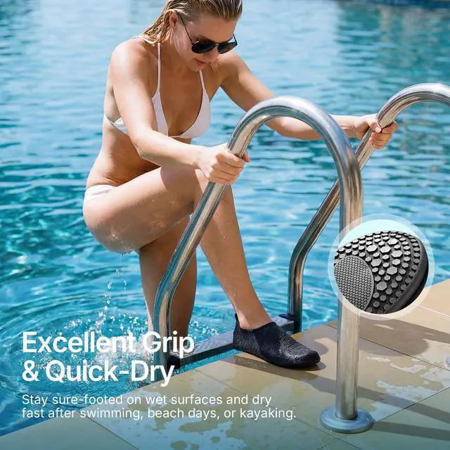 Alt view image 5 of 7 - Water Shoes for Women Men Quick-Dry Aqua Socks Swim Beach Barefoot Yoga Exercise Wear Sport Accessories Pool Camping Must Haves Adult Youth Size, Black-w001, 11.5-12.5 Women/10.5-11.5 Men
