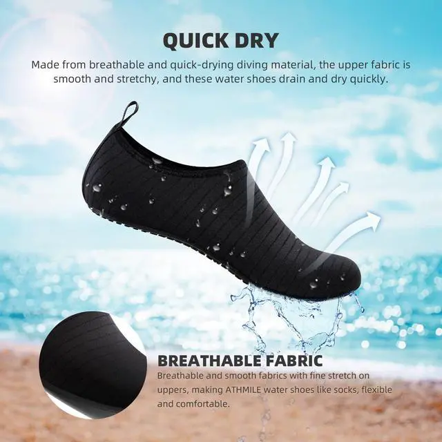 Alt view image 7 of 7 - Water Shoes for Women Men Quick-Dry Aqua Socks Swim Beach Barefoot Yoga Exercise Wear Sport Accessories Pool Camping Must Haves Adult Youth Size, Black-w001, 11.5-12.5 Women/10.5-11.5 Men