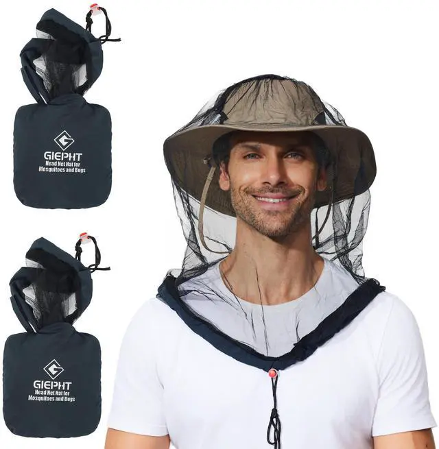 Main image of 2 Pack Mosquito Head Net Mesh for Hiking & Outdoors,Bug Netting over Hat Adults Insect Gnat Fly Protection Face Cover Mask Hood Midge Clothing Jacket