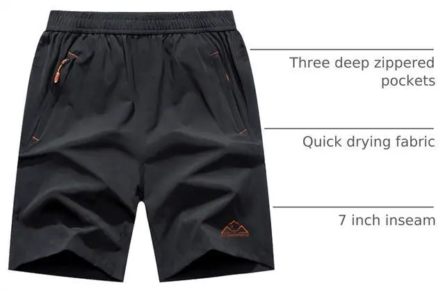 Alt view image 4 of 7 - Men's Quick Dry Hiking Shorts Lightweight Running Workout Gym Active Shorts with Zipper Pockets(Dark Grey, US M)
