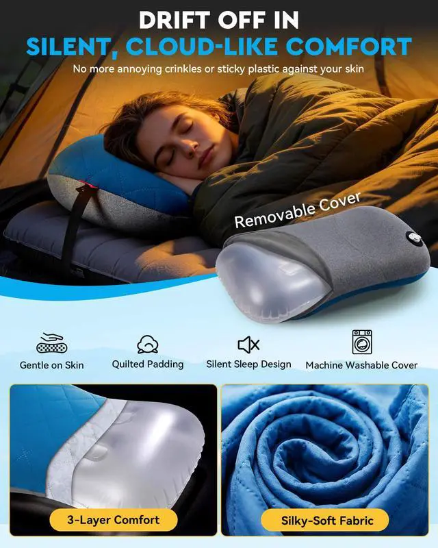 Alt view image 5 of 7 - Camping Pillow with Removable Cover, Ultralight Inflatable Pillow