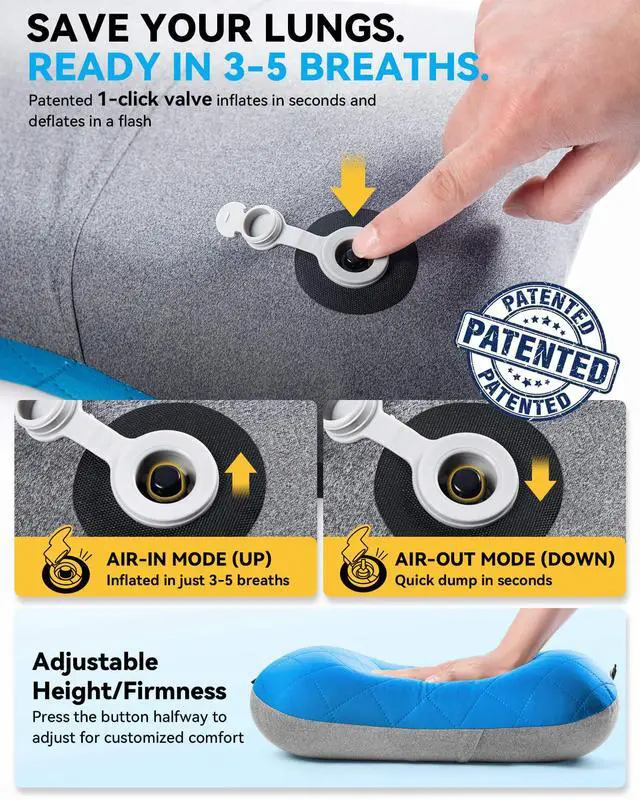 Alt view image 7 of 7 - Camping Pillow with Removable Cover, Ultralight Inflatable Pillow