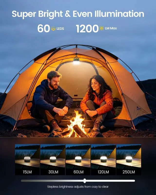 Alt view image 2 of 6 - 400H Camping Lantern, 5000mAh Rechargeable Lantern, Solar Pocket