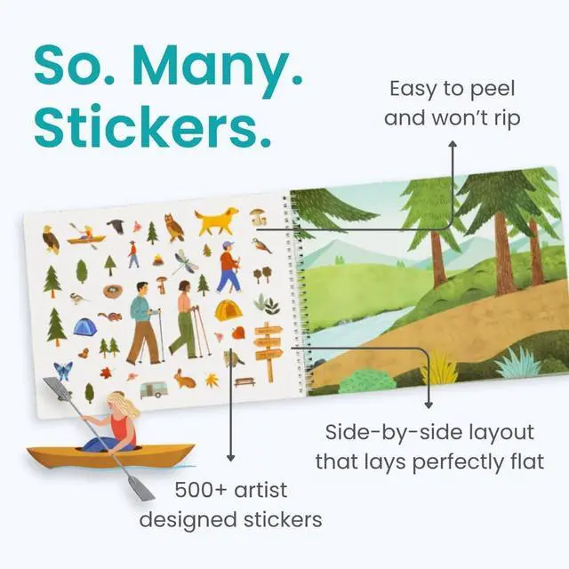 Alt view image 3 of 7 - Camping 500+ Kids Sticker Book Fun Toddler Travel Activity Coloring and Sticker Book, Road Trip Essentials, 12 Coloring Pages + 12 Side by Side Scenes for Ages 28 Years