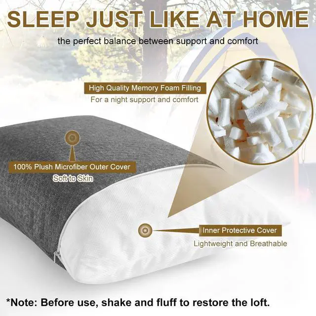 Alt view image 3 of 7 - Travel Pillow, Camping Pillow for Sleeping, Shredded Memory Foam