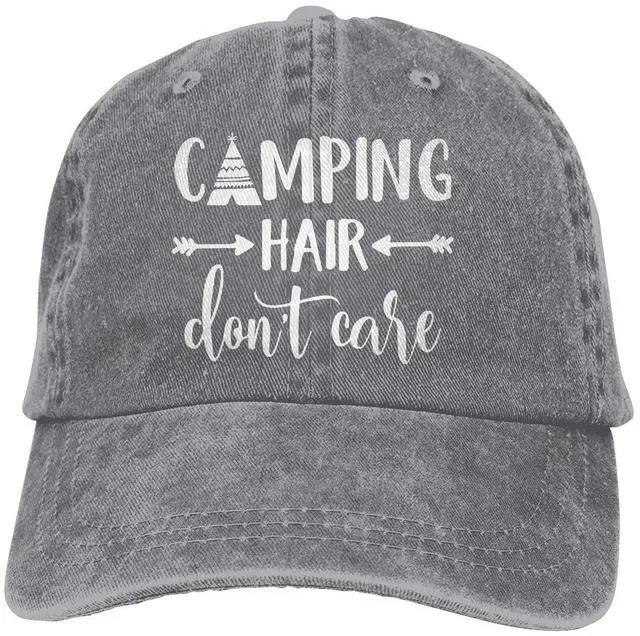 Main image of Unisex Camping Hair Don t Care 1 Vintage Jeans Baseball Cap Classic Cotton Dad Hat Adjustable Plain Cap Gray