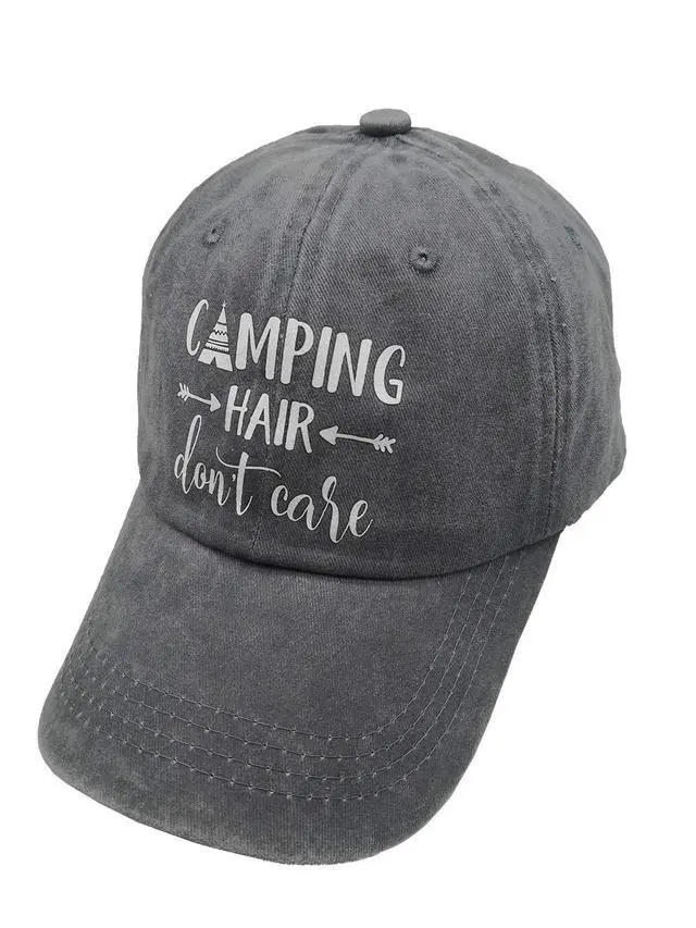Alt view image 3 of 7 - Unisex Camping Hair Don t Care 1 Vintage Jeans Baseball Cap Classic Cotton Dad Hat Adjustable Plain Cap Gray