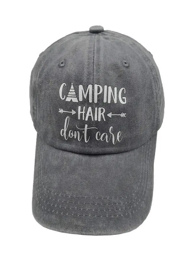 Alt view image 4 of 7 - Unisex Camping Hair Don t Care 1 Vintage Jeans Baseball Cap Classic Cotton Dad Hat Adjustable Plain Cap Gray