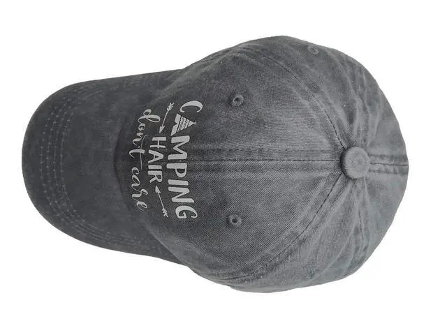 Alt view image 5 of 7 - Unisex Camping Hair Don t Care 1 Vintage Jeans Baseball Cap Classic Cotton Dad Hat Adjustable Plain Cap Gray