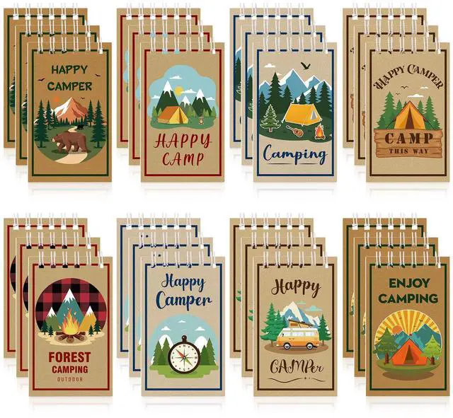 Main image of 24 Pack Camping Party Favors Notepads Mini Pocket Notebooks Camping Journal Small Spiral Pocket Notepads for Kids Summer Camp Birthday Favors Classroom Office Supplies, 3.9 x 2.4 Inch