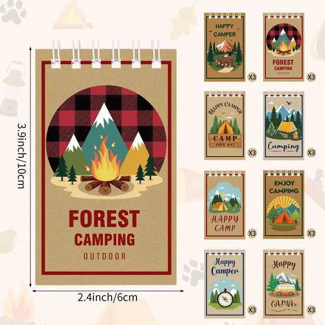 Alt view image 2 of 7 - 24 Pack Camping Party Favors Notepads Mini Pocket Notebooks Camping Journal Small Spiral Pocket Notepads for Kids Summer Camp Birthday Favors Classroom Office Supplies, 3.9 x 2.4 Inch