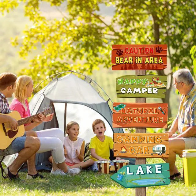 Alt view image 3 of 7 - 20 Pieces Camping Themed Party Decorations Camping Party Directional Signs for Summer Camp Decor Welcome to Camp Birthday Party Supplies Classroom Wall Door Porch Yard Sign