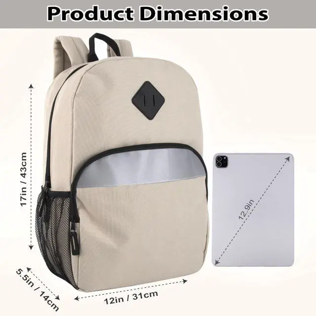 Alt view image 4 of 7 - 17" Backpack Reflective School Backpack with Padded Straps, Water Bottle Pockets for Kids & Adults, School Travel Camp (Khaki)
