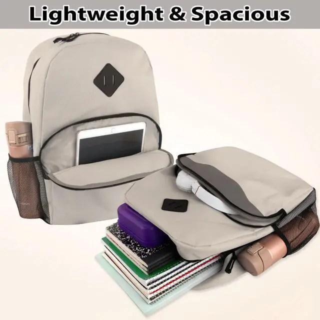 Alt view image 5 of 7 - 17" Backpack Reflective School Backpack with Padded Straps, Water Bottle Pockets for Kids & Adults, School Travel Camp (Khaki)