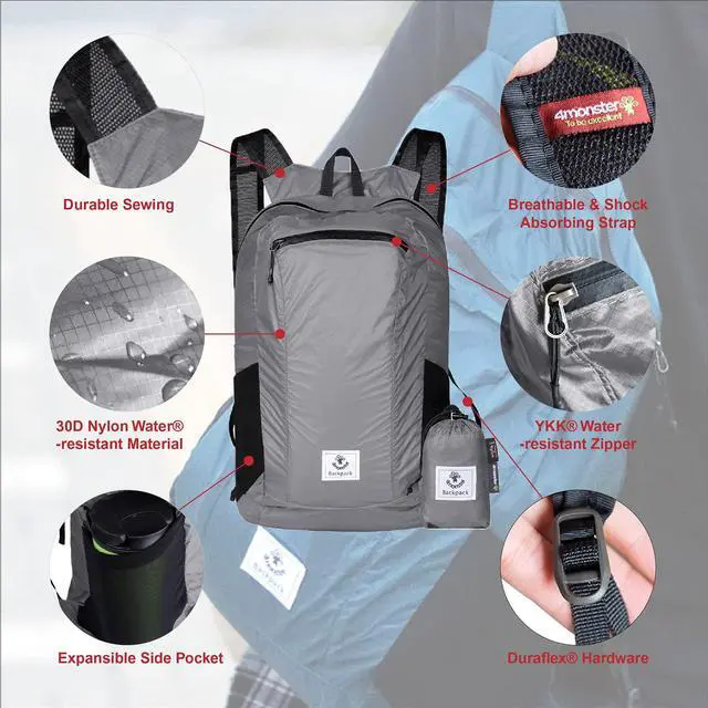 Alt view image 2 of 6 - Hiking Daypack,Water Resistant Lightweight Packable Backpack for Travel Camping Outdoor (Silver, 16L)