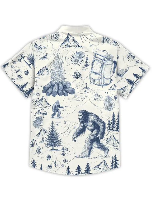 Alt view image 4 of 5 - Funny Animal Print Hawaiian Shirt Camping Button Down Retro Outdoor Camping Party Short Sleeve Cyan