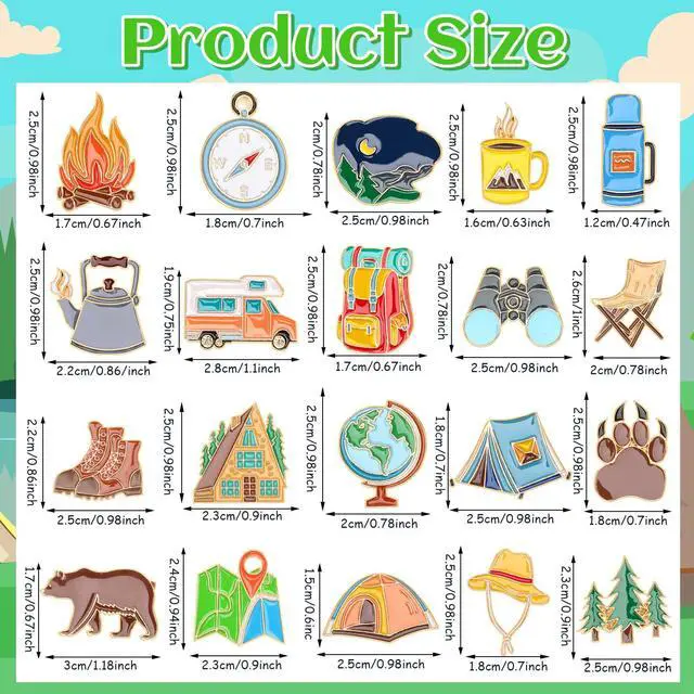 Alt view image 2 of 7 - 60pcs Camping Enamel Pins, Camp Lapel Pins Outdoor Adventure Brooch