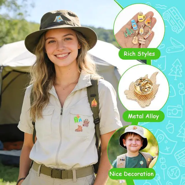 Alt view image 4 of 7 - 60pcs Camping Enamel Pins, Camp Lapel Pins Outdoor Adventure Brooch