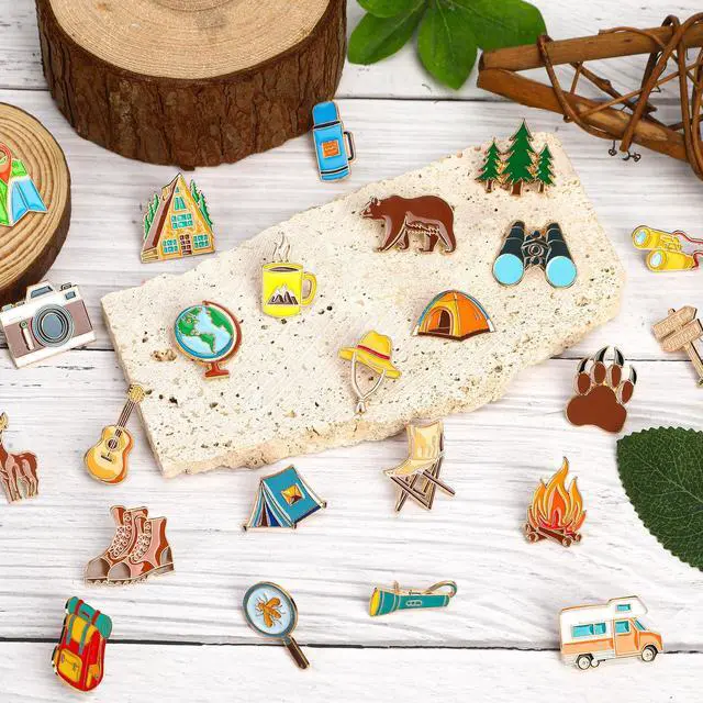 Alt view image 3 of 7 - 60pcs Camping Enamel Pins, Camp Lapel Pins Outdoor Adventure Brooch