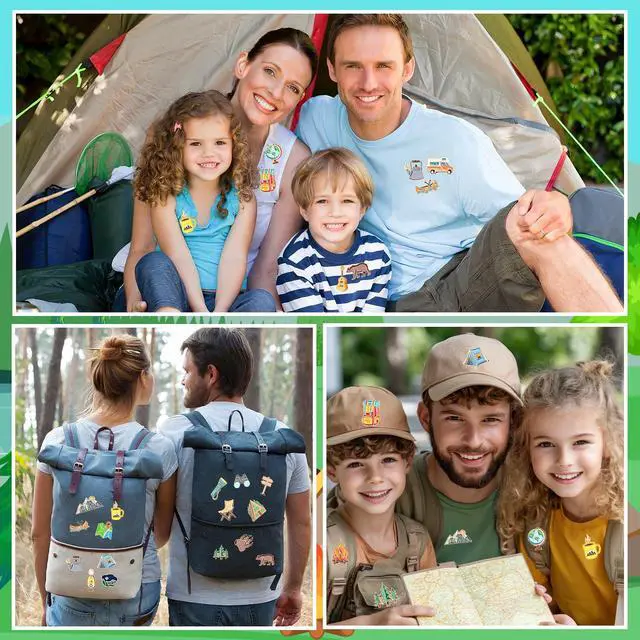 Alt view image 7 of 7 - 60pcs Camping Enamel Pins, Camp Lapel Pins Outdoor Adventure Brooch