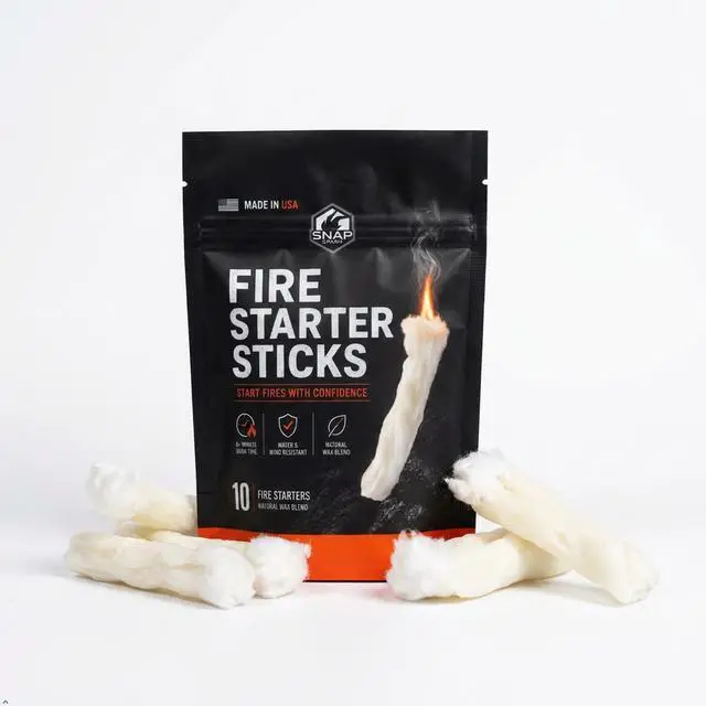 Main image of Fire Starter Sticks Lights in Seconds, 8+ Minute Burn, Fire Tinder, Reliable in Wind & Wet Conditions, Natural Wax Blend, 10 Pack for Campfire, BBQ, Fireplace & Emergency Use