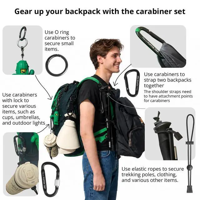 Alt view image 2 of 7 - 16-in-1 Carabiner Set Gear Up Your Backpack for Daily Use Camping Hiking