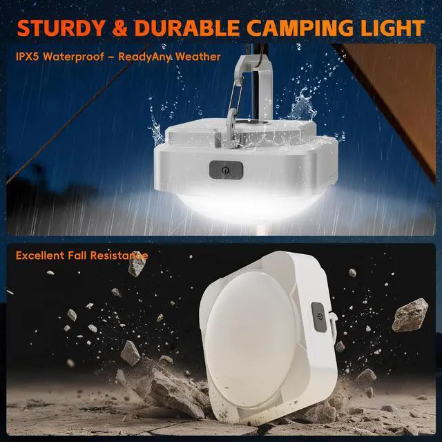 Alt view image 7 of 7 - Rechargeable LED Camping Tent Light: 2000mAh Battery Powered Tent Lantern with Magnet - Camping Essential Waterproof Flashlight for Hiking Power Outage Emergency Survival Backpacking Hurricane