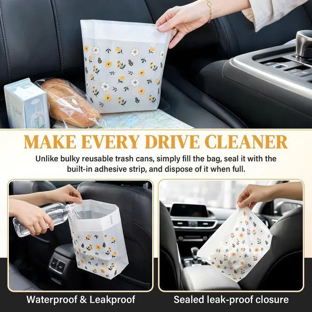 Alt view image 6 of 7 - 30 Pack Disposable Car Trash Bags Self-Adhesive Leak Resistant