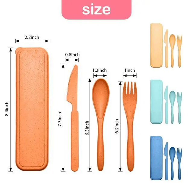 Alt view image 7 of 7 - Reusable Travel Utensils Set with Case, 4 Sets Wheat Straw Portable Knife Fork Spoons Cutlery, Eco-Friendly BPA Free Plastic Tableware for Kids Adults Travel Picnic Camping Utensils