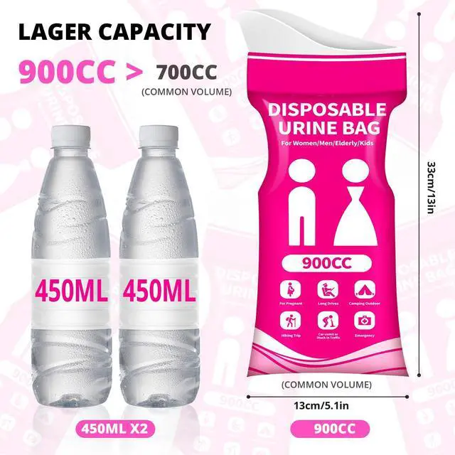 Alt view image 2 of 7 - Disposable Urine Bag for Travel - 900ML Portable Pee Bags for Women Men 12 PCS Emergency Vomit Bags Unisex Toilet Urinal for Car Camping, Road Trip,Traffic Jams, Pregnant, Kids, Patient