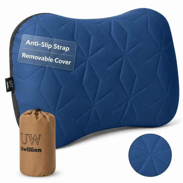 Main image of Inflatable Camping Pillow with Removable Washable Cover, Ultralight Compact Air Pillow for Backpacking, Hiking, Travel & Camping, Ergonomic Neck and Lumbar Support Blow Up Pillow Blue
