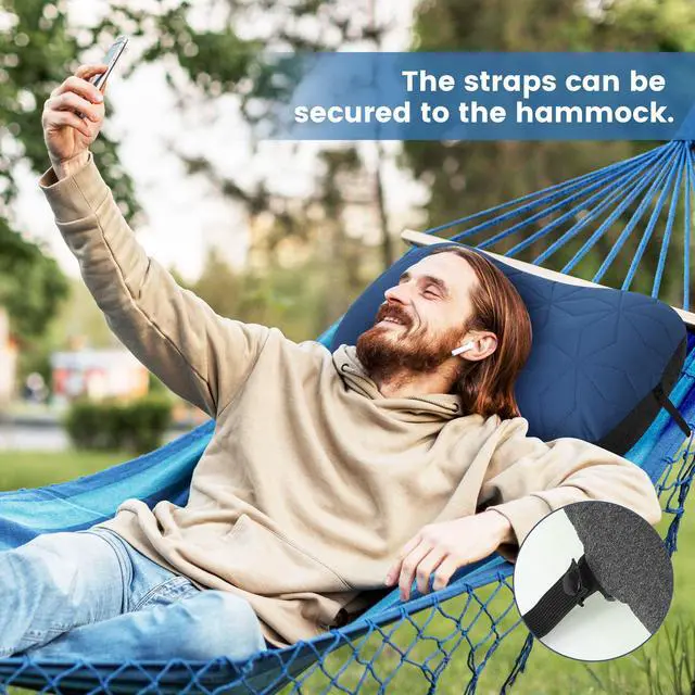 Alt view image 3 of 6 - Inflatable Camping Pillow with Removable Washable Cover, Ultralight Compact Air Pillow for Backpacking, Hiking, Travel & Camping, Ergonomic Neck and Lumbar Support Blow Up Pillow Blue