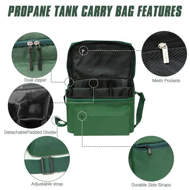 Alt view image 3 of 7 - Upgraded 1LB Propane Tank Storage Bag Holds 6 Pcs Gas Tank 16 OZ, Portable Refillable Small Camping Propane Gas Bottle Canister Case with Padding for Outdoor Camping, Cooking, Travel and Picnic
