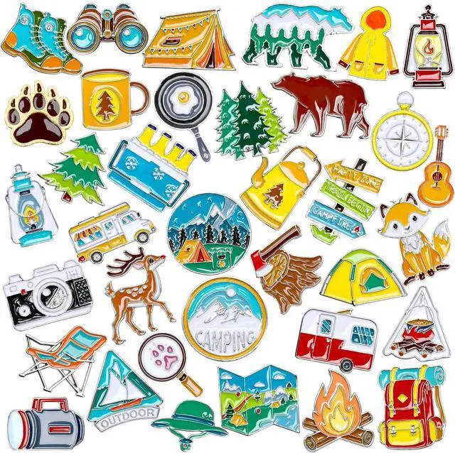 Main image of 36Pcs Camping Enamel Pins Mountain Lapel Badges Backpack Decor