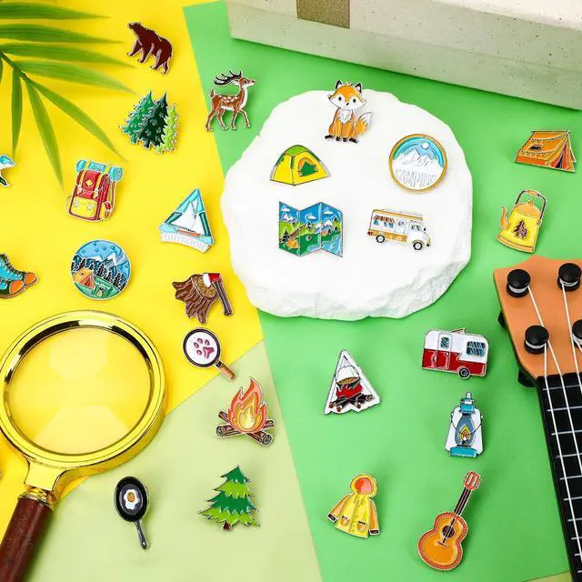 Alt view image 4 of 7 - 36Pcs Camping Enamel Pins Mountain Lapel Badges Backpack Decor